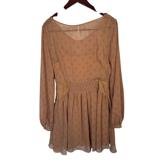 Free People Tan Patterned Mini Dress-NWOT EXCELLENT LIKE NEW - Picture 4 of 11